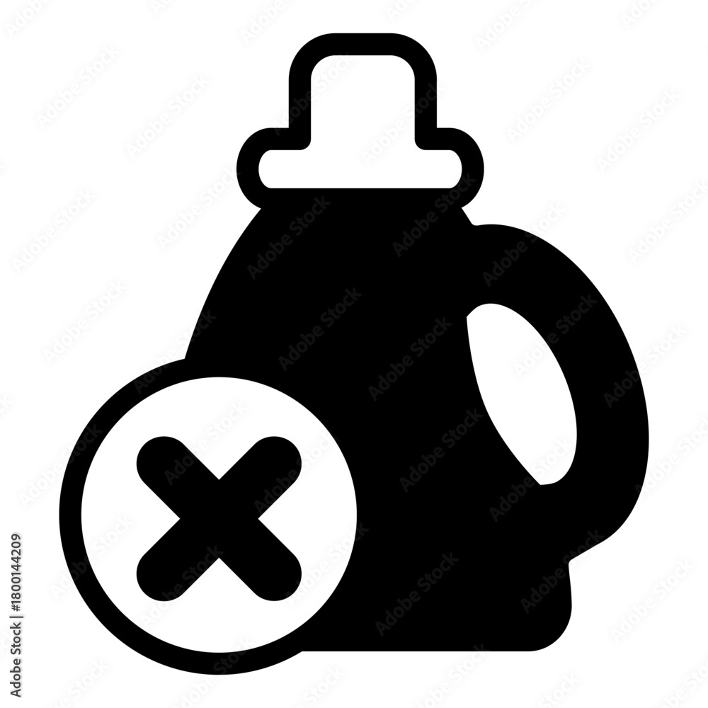 Obraz premium Bottle of machine oil ban solid icon, oils concept. Vector graphics. Oil container with close button, forbidden item sign on white background, style icon mobile or web design.