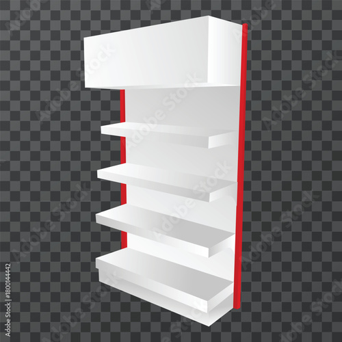 gondola display rack with red accents