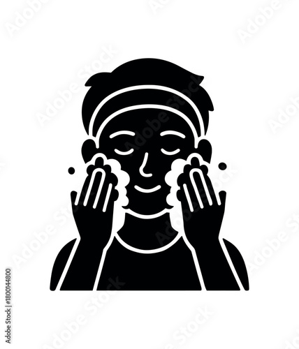 teenage face wash flat black solid vector illustration isolated on white background