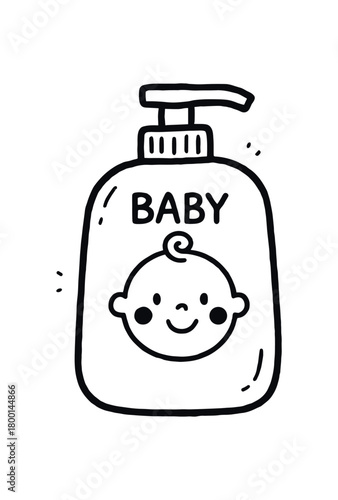 handdrawn cute doodle style baby body lotion vector line illustration