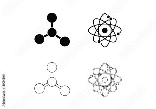 Simple icons representing molecules and atoms science - Vector icon symbol for website - Icon vector - Blue icon vector - Line and glyph solid icon set