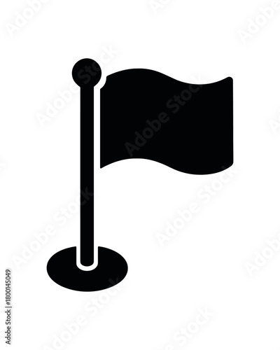 Flag on pole silhouette icon. Marker, location, checkpoint, goal, victory symbol. Black flat vector illustration.