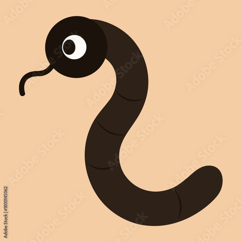 Cute cartoon earthworm with a big eye and a small tongue