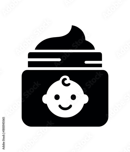 baby cream jar flat black solid vector illustration isolated on white background