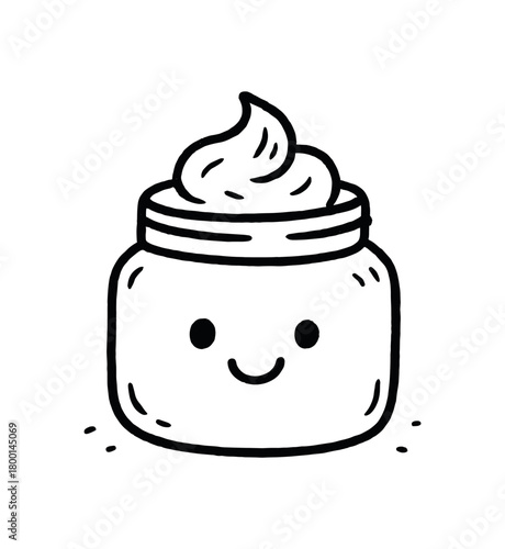 handdrawn cute doodle style baby cream jar vector line illustration