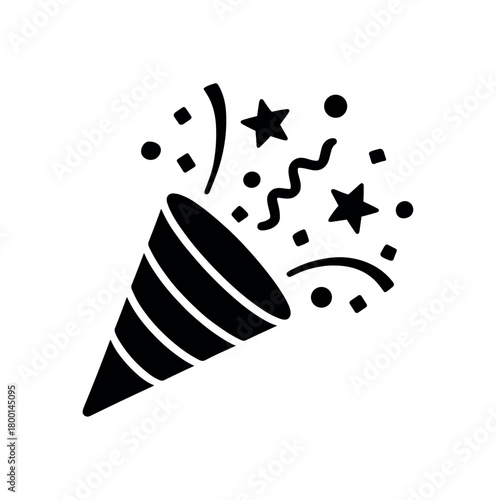 confetti cannon flat black solid vector illustration isolated on white background