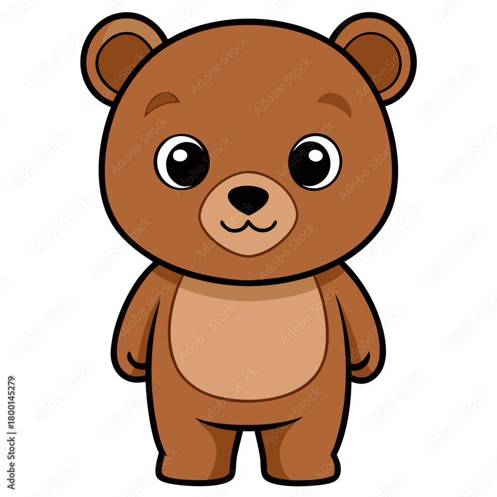 Obraz premium Cute cartoon brown bear standing with big eyes and a smile
