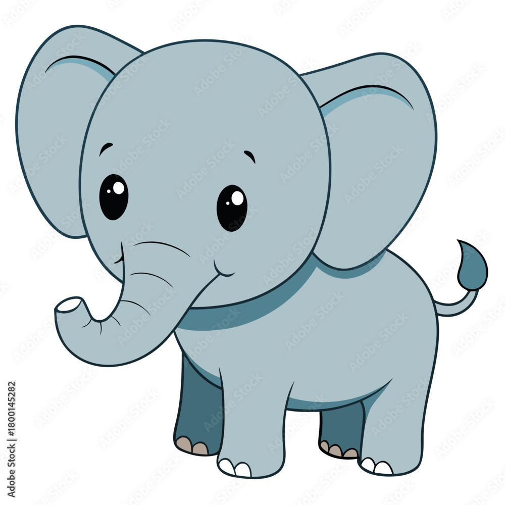 Fototapeta premium Cute cartoon baby elephant with big ears and friendly eyes