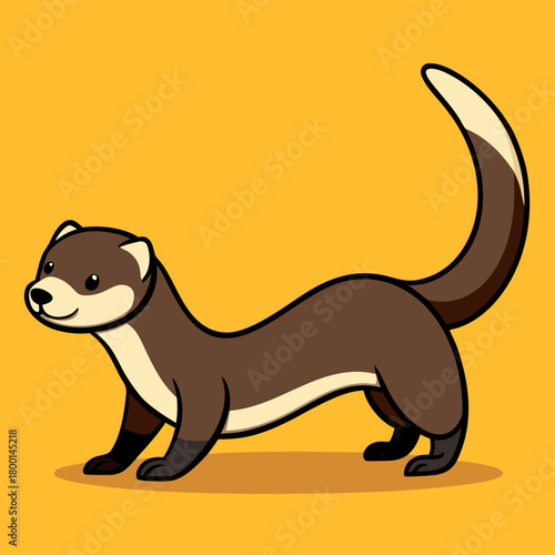 Cute cartoon illustration of a brown ferret with a long tail