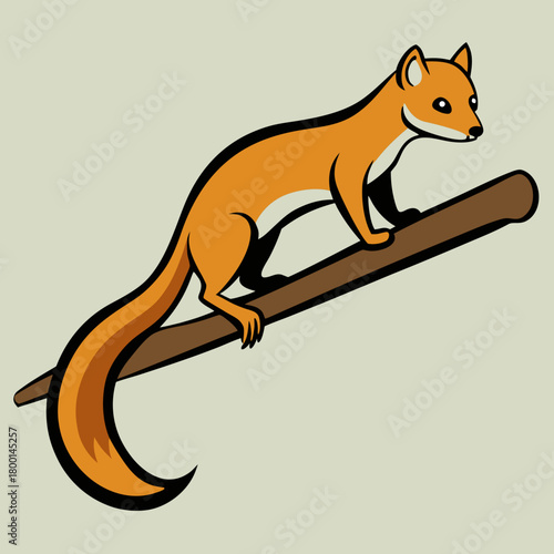 Cartoon mongoose climbing on a branch with a long bushy tail