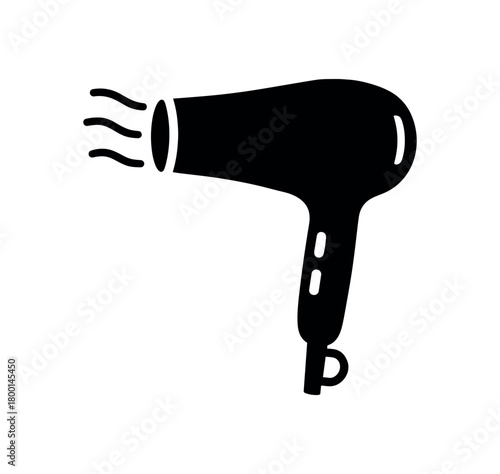hair dryer flat black solid vector illustration isolated on white background
