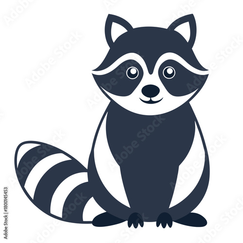 Cute cartoon raccoon sitting with striped tail