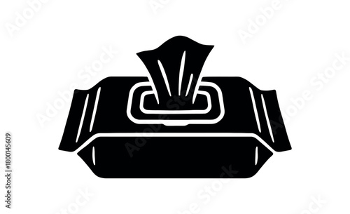 wet wipes pack flat black solid vector illustration isolated on white background