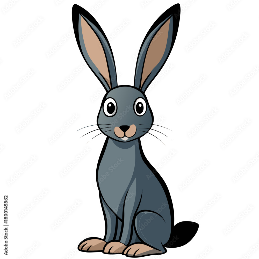 Fototapeta premium Cute cartoon hare with long ears sitting and looking forward