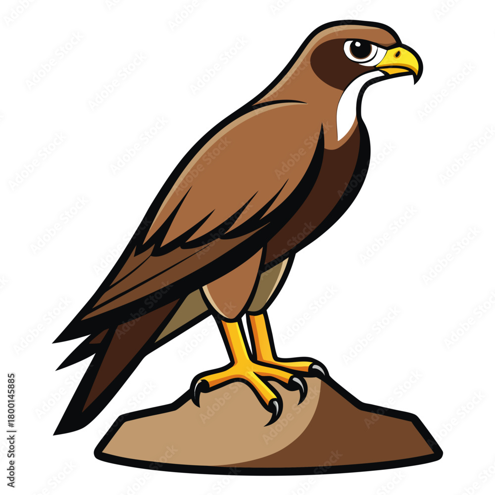 Fototapeta premium Cartoon illustration of a brown hawk perched on a rock
