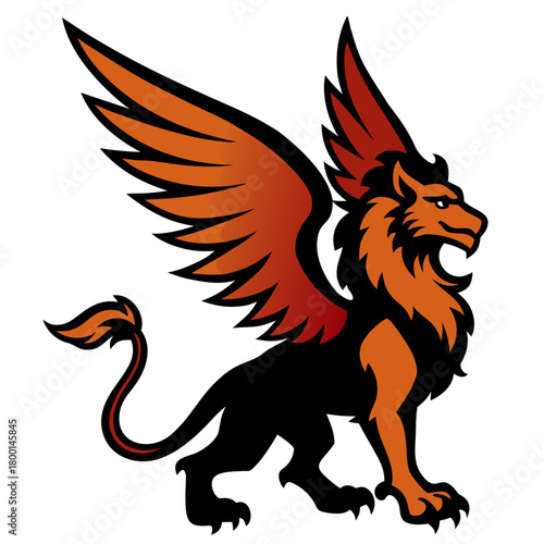Stylized griffin mascot with orange wings and black body