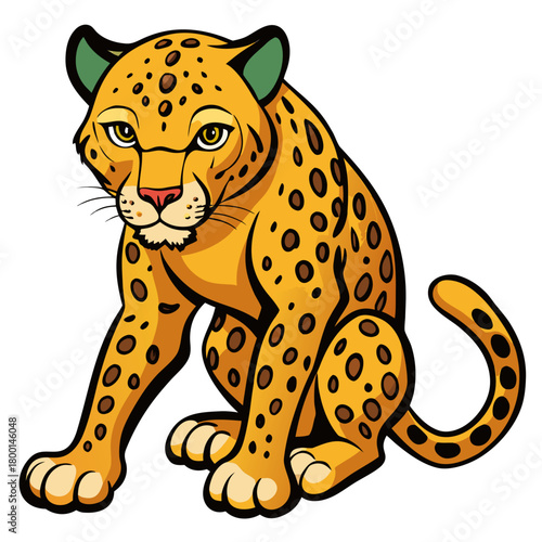 Cartoon cheetah sitting and looking forward