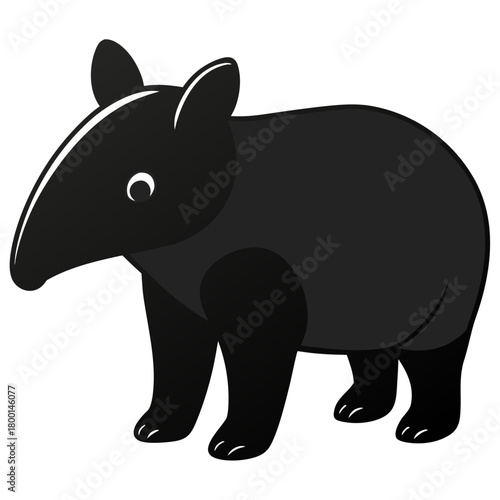 Stylized black tapir with a white stripe on its nose
