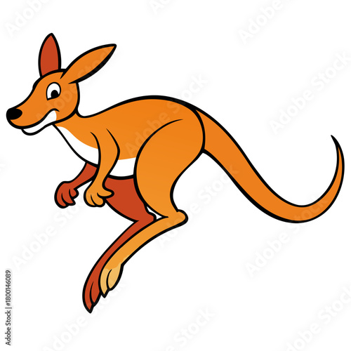 Cute cartoon kangaroo jumping and smiling isolated on white background