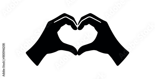 people forming heart shape with hands flat black solid vector illustration isolated on white background
