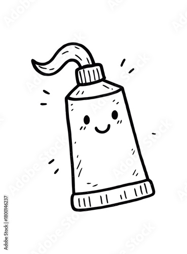handdrawn cute doodle style toothpaste tube vector line illustration