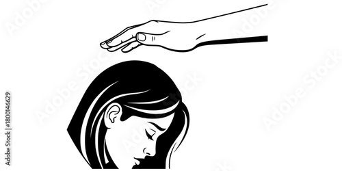 Compassionate Hand Supporting Mother's Head Flat Vector
