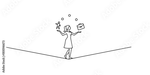 Work-Life Balance Juggling Tightrope Minimalist Line Art Vector