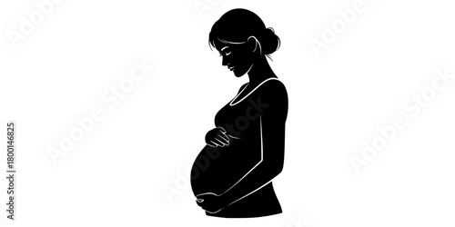 Pregnant Woman Holding Belly Simple Silhouette Flat Vector