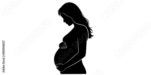 Pregnant Woman Holding Belly Simple Silhouette Flat Vector