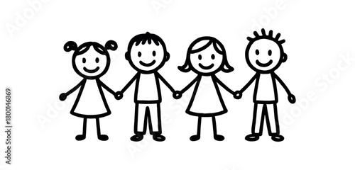 handdrawn cute doodle style people silhouettes holding hands vector line illustration