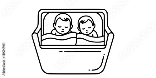 Twin Babies Side-by-Side Flat Vector Icon