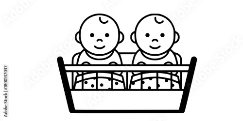Twin Babies Side-by-Side Flat Vector Icon