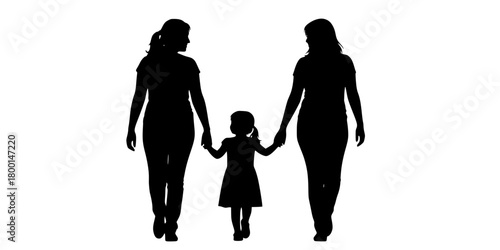 Two Mothers Same-Sex Family Silhouette Flat Vector