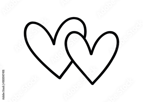 handdrawn cute doodle style two hearts joined vector line illustration
