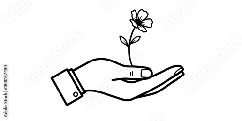 Hand Holding Delicate Flower Fragility New Life Flat Vector
