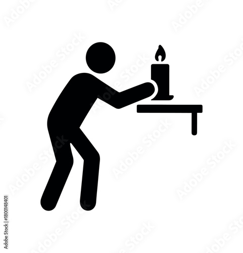 person placing candle on shelf flat black solid vector illustration isolated on white background