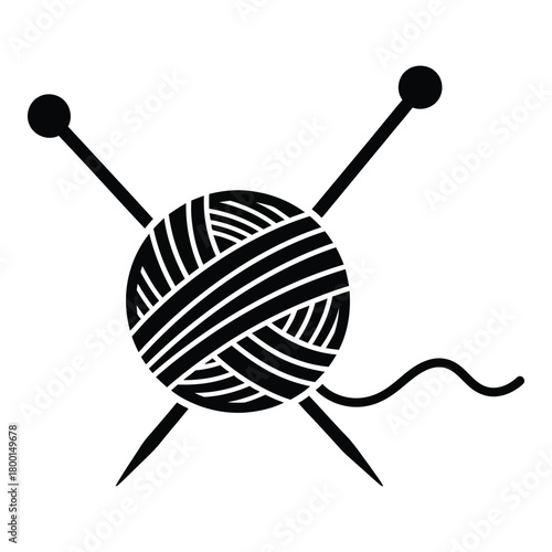 Yarn ball with knitting needles silhouette on white background graphic resource