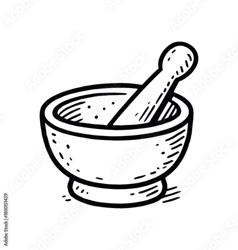 handdrawn cute doodle style mortar and pestle vector line illustration