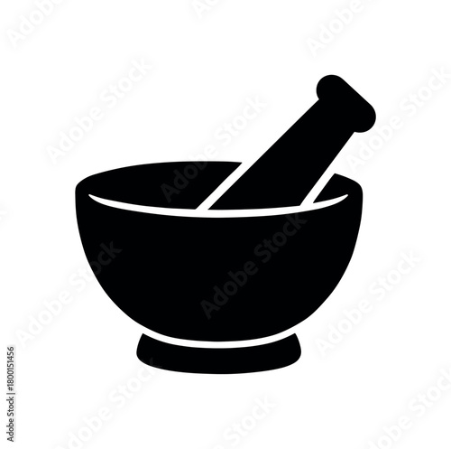 mortar and pestle flat black solid vector illustration isolated on white background