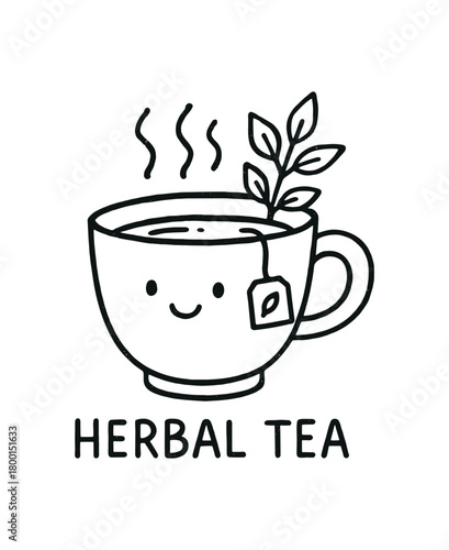 handdrawn cute doodle style herbal tea cup vector line illustration