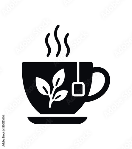 herbal tea cup flat black solid vector illustration isolated on white background