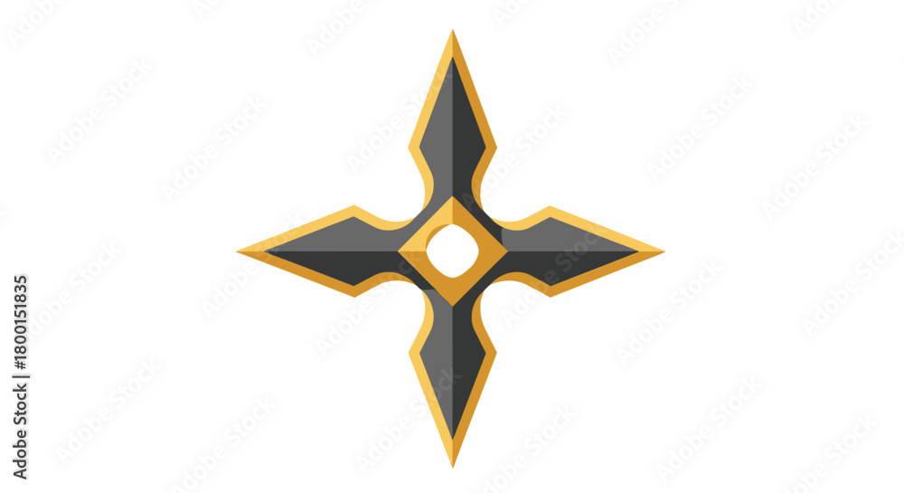 Obraz premium A golden and black four pointed ninja star isolated on a white background