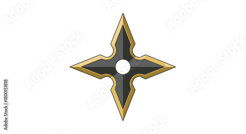 A golden and black four pointed ninja star isolated on a white background