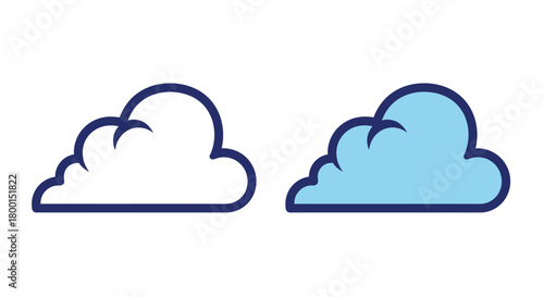 Simple illustration of two clouds one outlined and one filled with blue