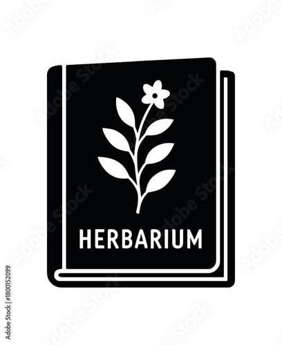 herbarium book flat black solid vector illustration isolated on white background