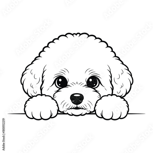 Adorable cartoon puppy peeking over an edge with big expressive eyes