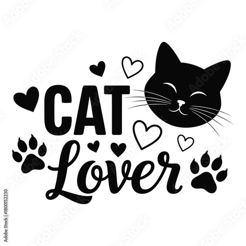 Adorable Cat Lover Design with Hearts and Paw Prints Graphic Illustration