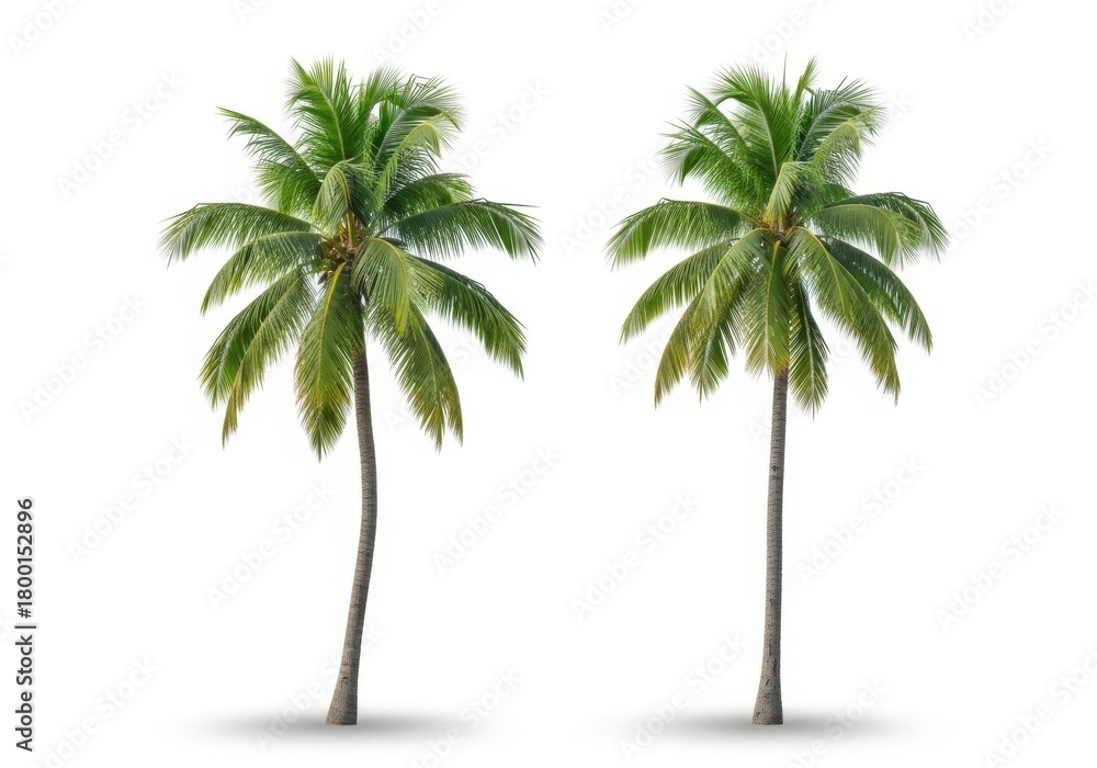 Obraz premium Two tall coconut palm trees isolated on white background
