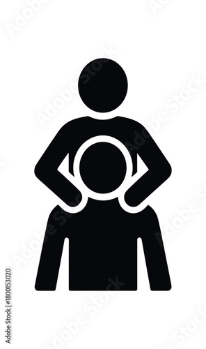 person massaging shoulders flat black solid vector illustration isolated on white background