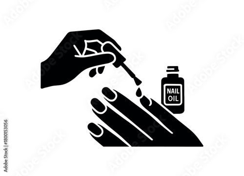 person applying nail oil flat black solid vector illustration isolated on white background